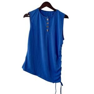 Women's blue asymmetrical Henley tank top